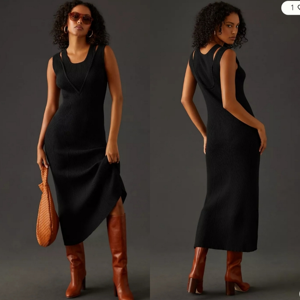 NWT Favorite Daughter | Gemini Black Sweater Midi Dress